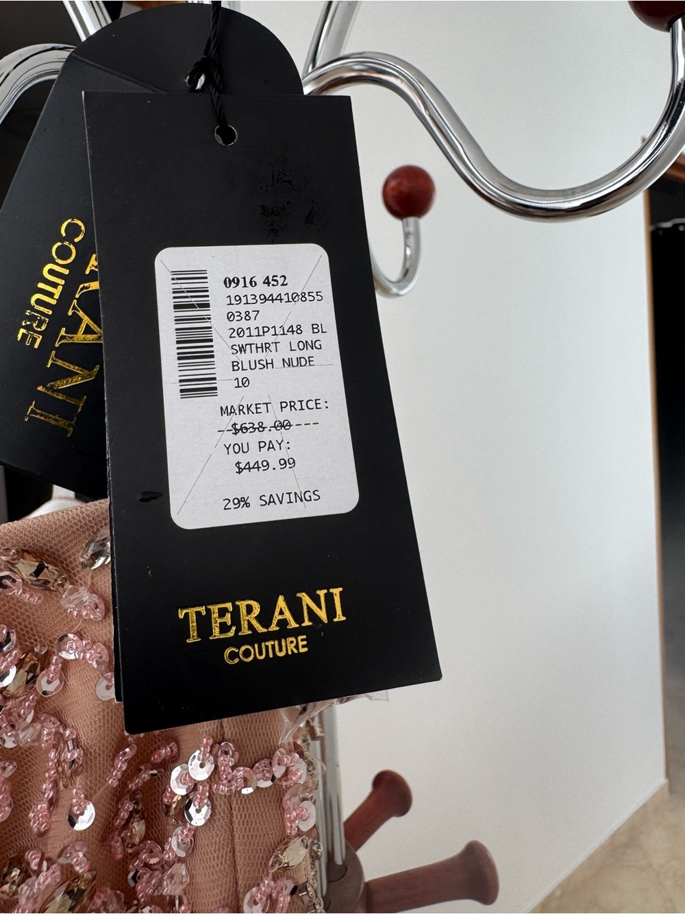 Terani Couture Blush Pink Strapless Beaded Mermaid Gown - Picture 5 of 5